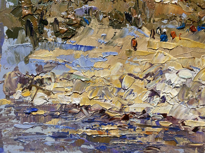 Textured impasto oil painting of mountain river bank by Oleksiy Ivanyuk