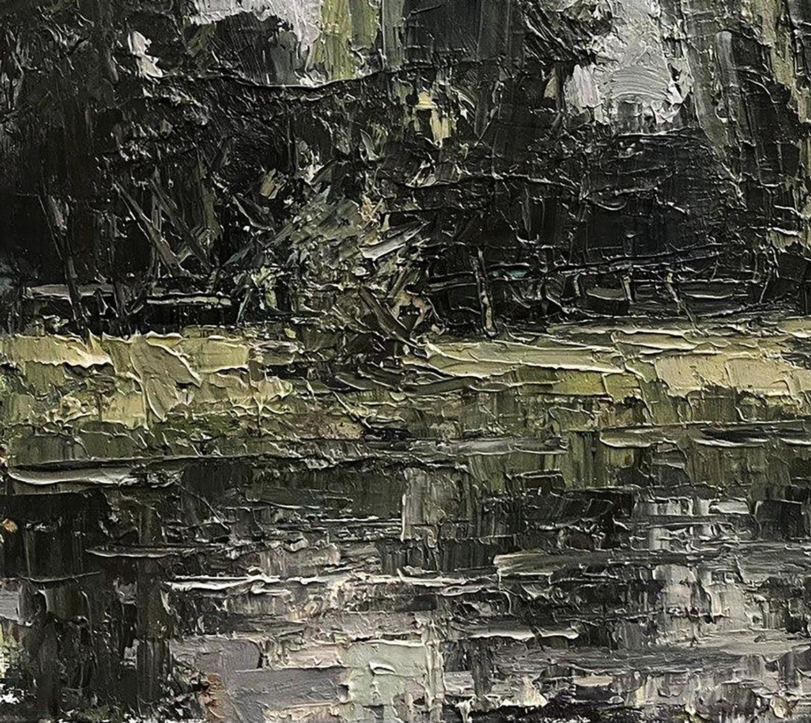 Oil painting River Etude by Volodymyr Pashchenko abstract expressionist black green gray