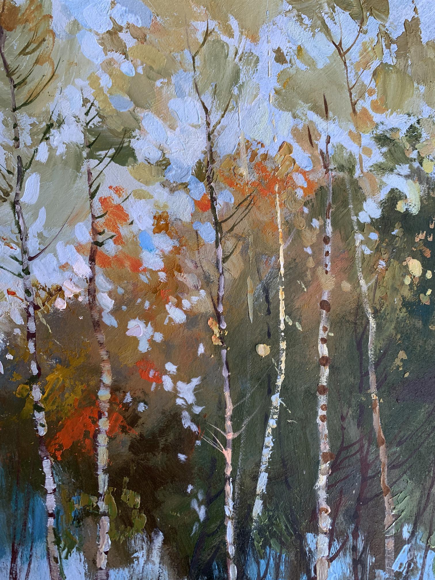 Oil painting of birch autumn forest by Yuriy Suprunchuk