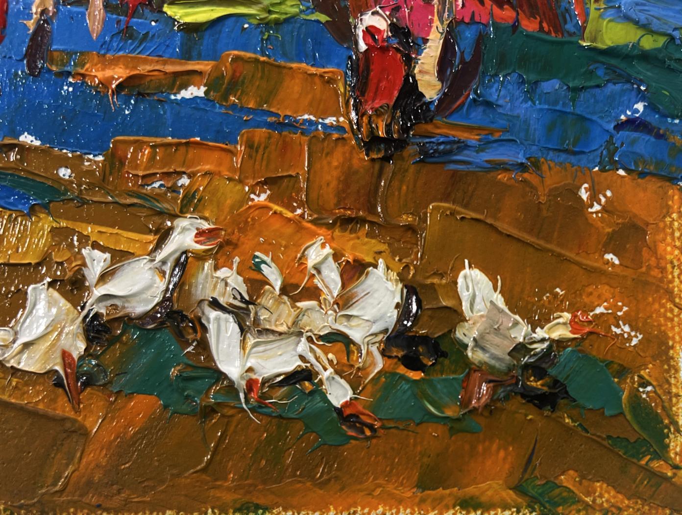 Oil painting Autumn touches the field by Oleksiy Ivanyuk with white ducks