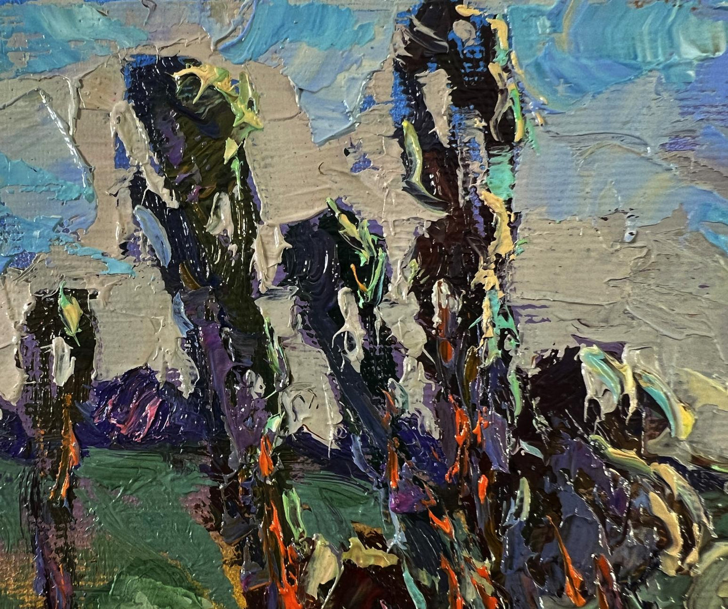 Oil painting Moonlight night by Oksana Ivanyuk with bold colorful strokes