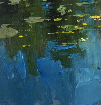 Abstract oil painting River carries a boat through silence by Yuriy Suprunchuk