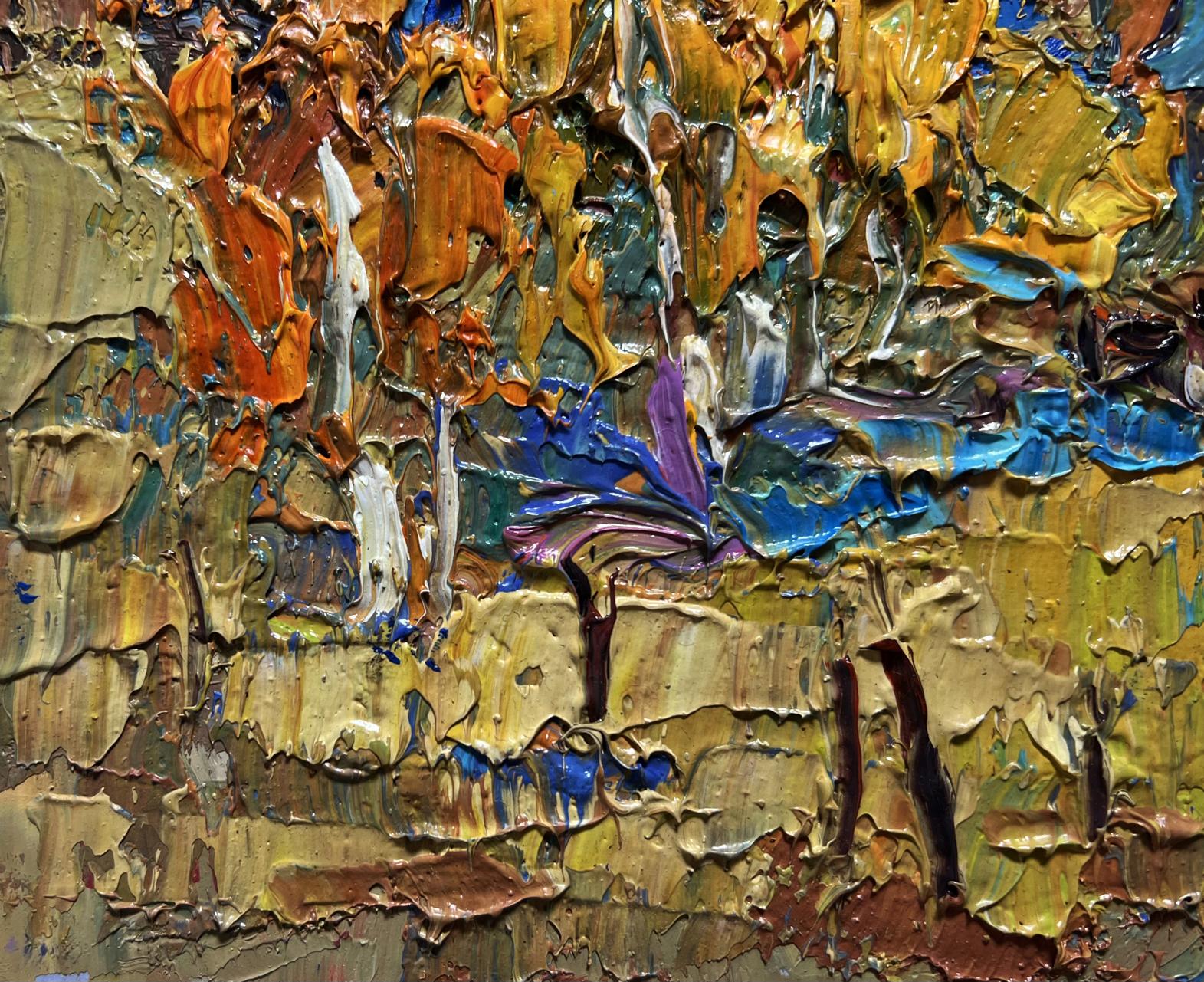 Oil painting Autumn sunny day by Oksana Ivanyuk with vibrant impasto strokes