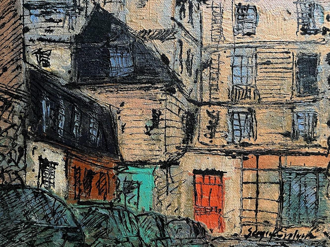Oil painting Parisian comfort by Serhiy Kovalev: textured beige street scene