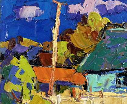 Vibrant impressionist oil painting of tree house and endless sky by Oksana Ivanyuk