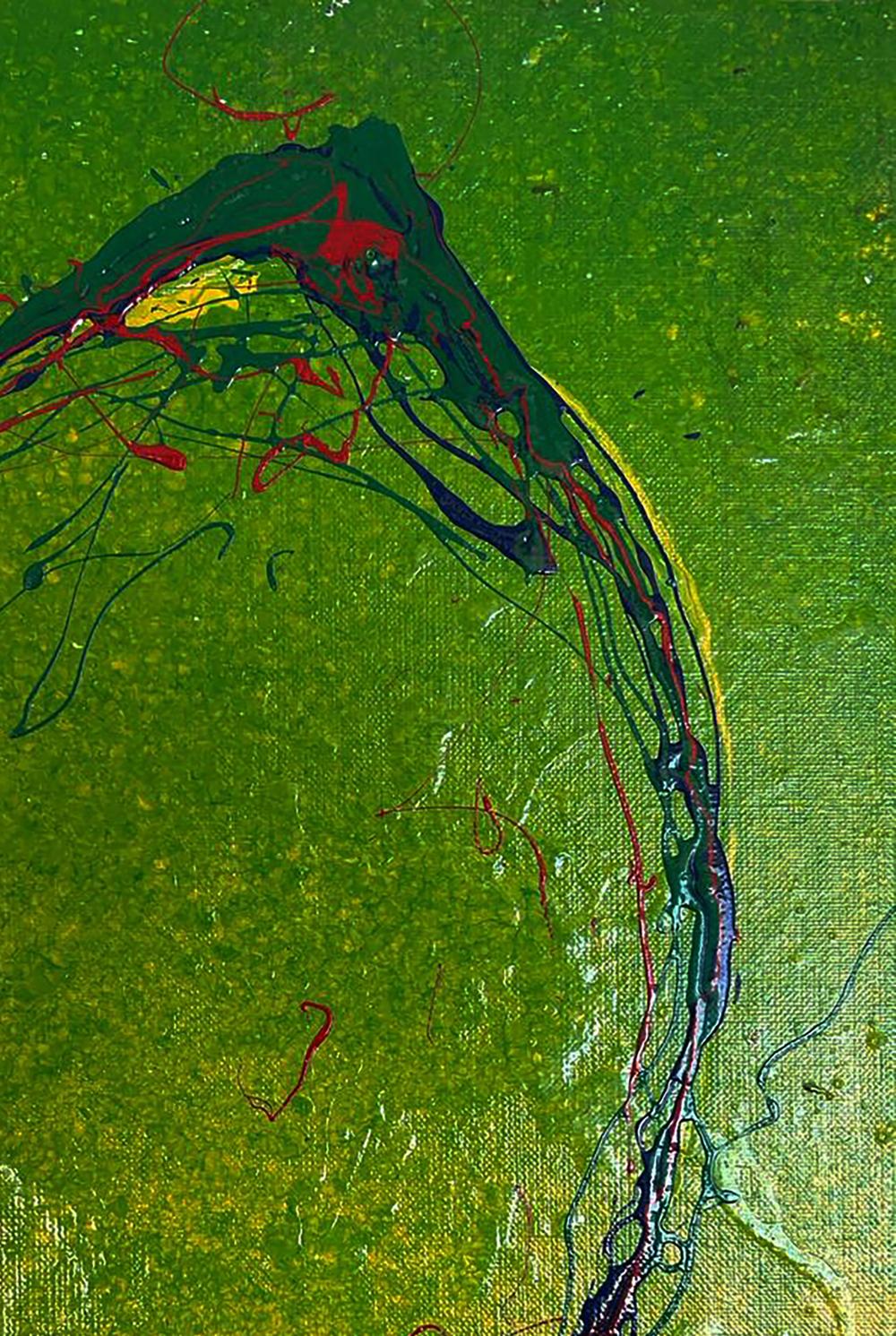 Vibrant Bright Lemon acrylic painting by Olga Melezhik with bold green, red, black strokes