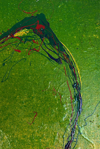 Vibrant Bright Lemon acrylic painting by Olga Melezhik with bold green, red, black strokes