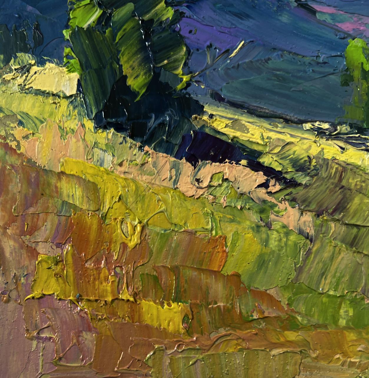 Vibrant impressionist oil painting The river flows along the forest by Boris Serdyuk