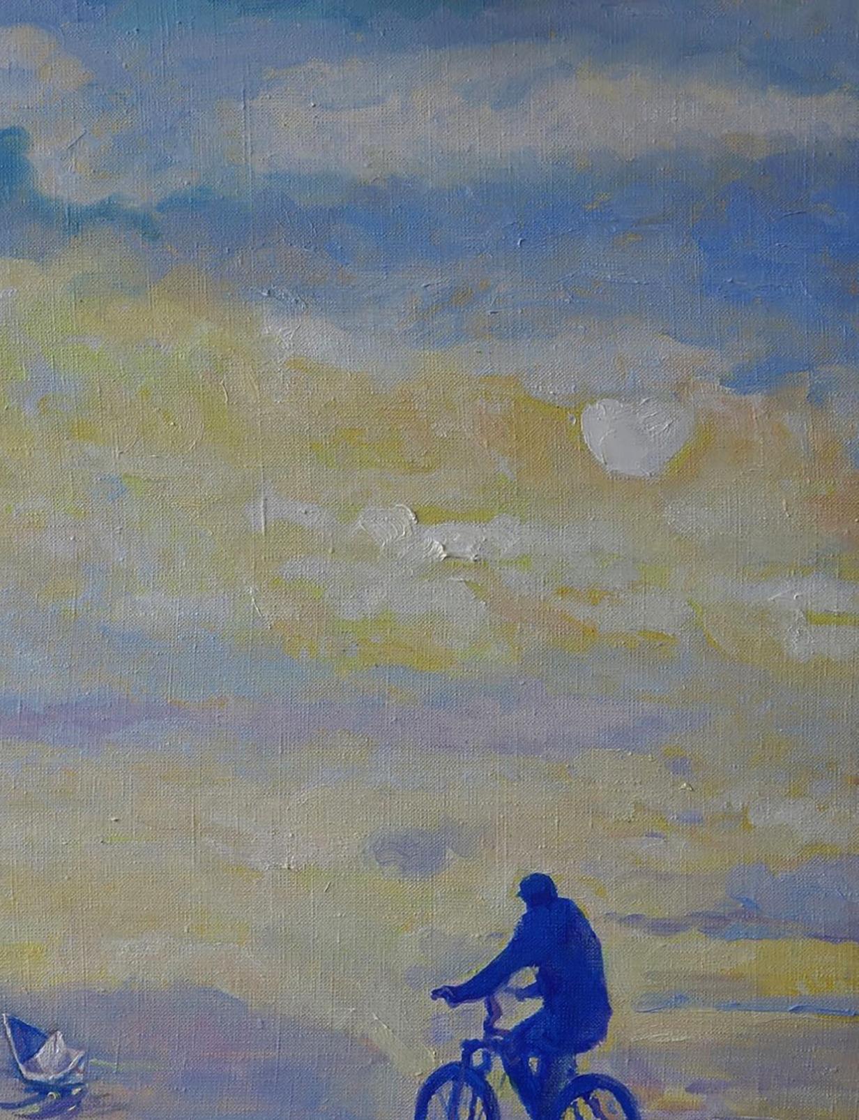 Oil painting On the road by bike Anatoly Varvarov