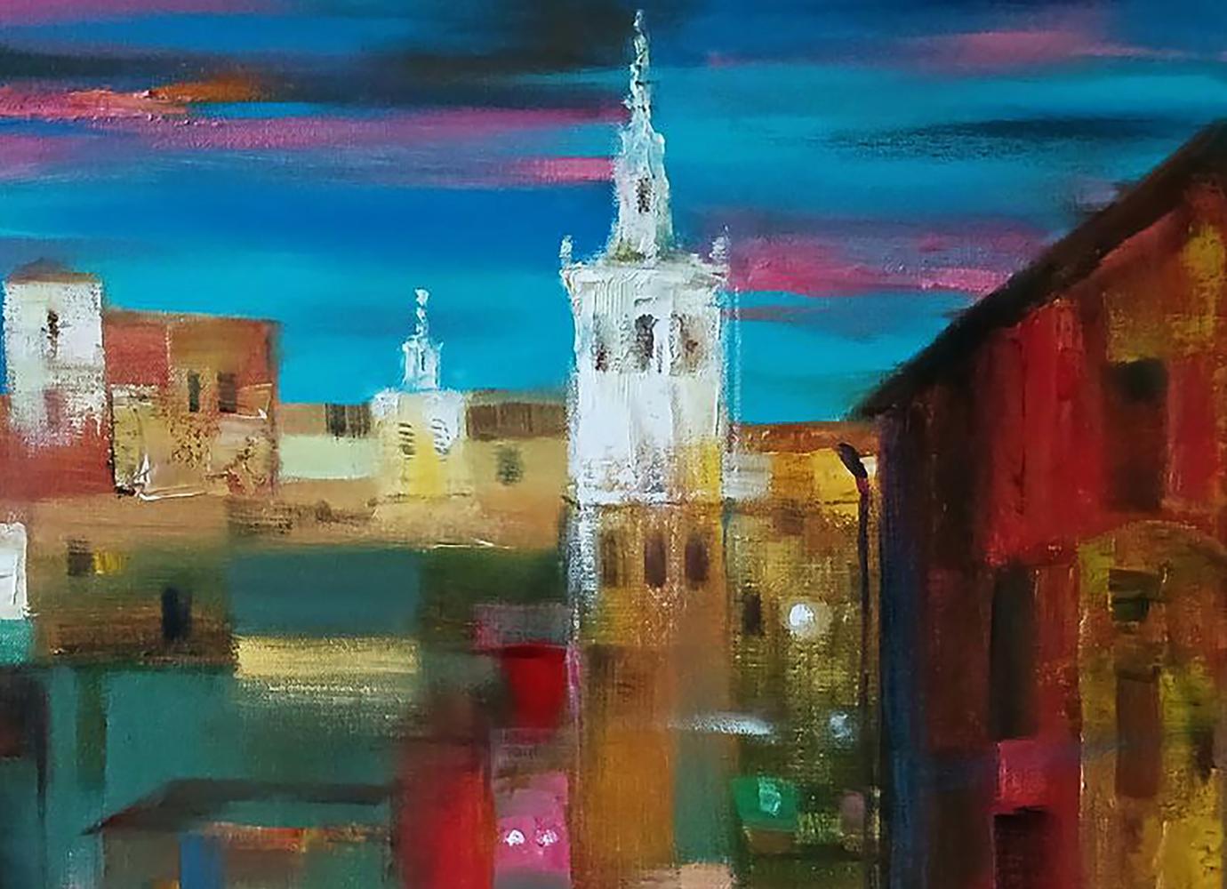 Vibrant impressionistic Evening city oil painting by Anatoly Tarabanov