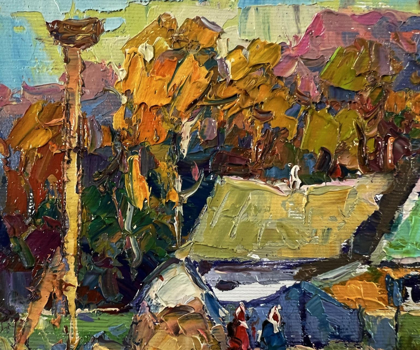 Vibrant impressionist oil painting Neighbors House by Oksana Ivanyuk