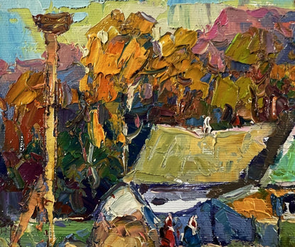 Vibrant impressionist oil painting Neighbors House by Oksana Ivanyuk