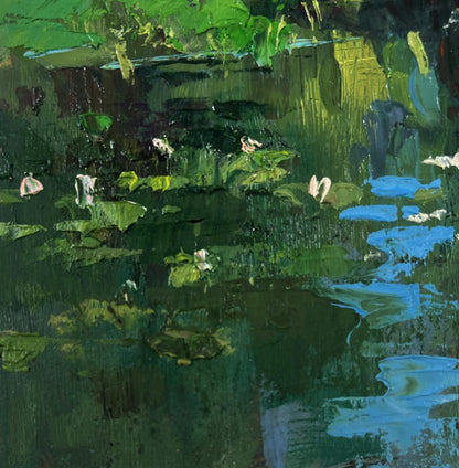 Vibrant impressionist oil painting of lily pond by Yuriy Suprunchuk