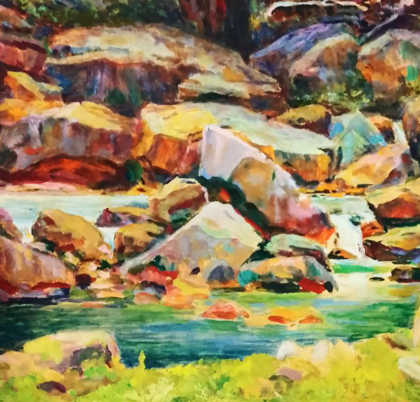 Vibrant impressionist oil painting of Forest Lake by Vitaly Duhnevich