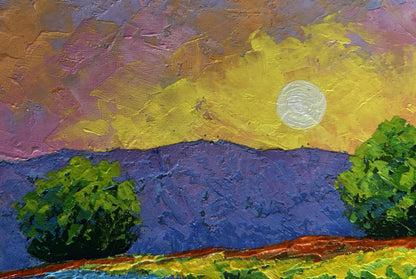 V. Zadorozhnya oil painting of flower field in sunset glow with swirling sky