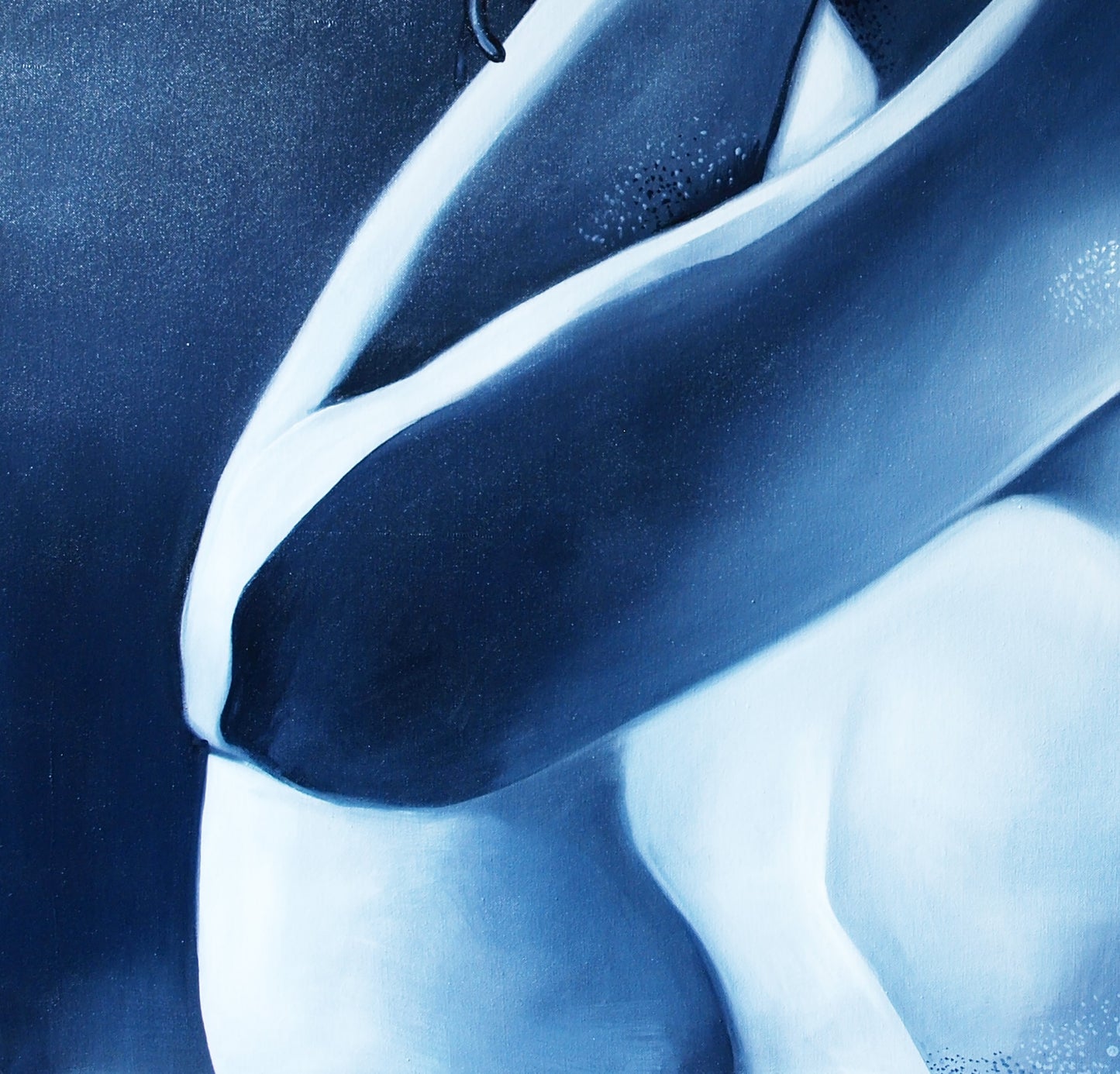 Close-up of Touching Bodies oil painting by Konsta G. Amelinn, dark blue white curves
