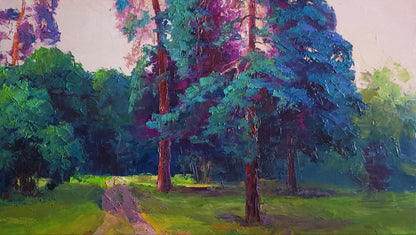 Oil painting Sunset in the forest Boris Serdyuk