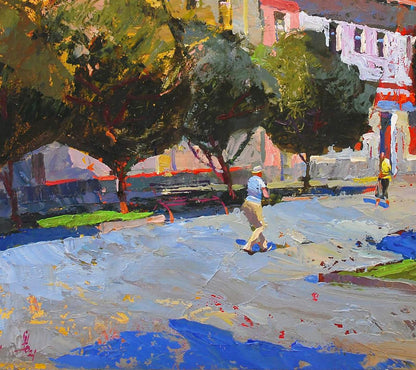Vibrant impressionist oil painting Summer in the City by Egor Shvachunov