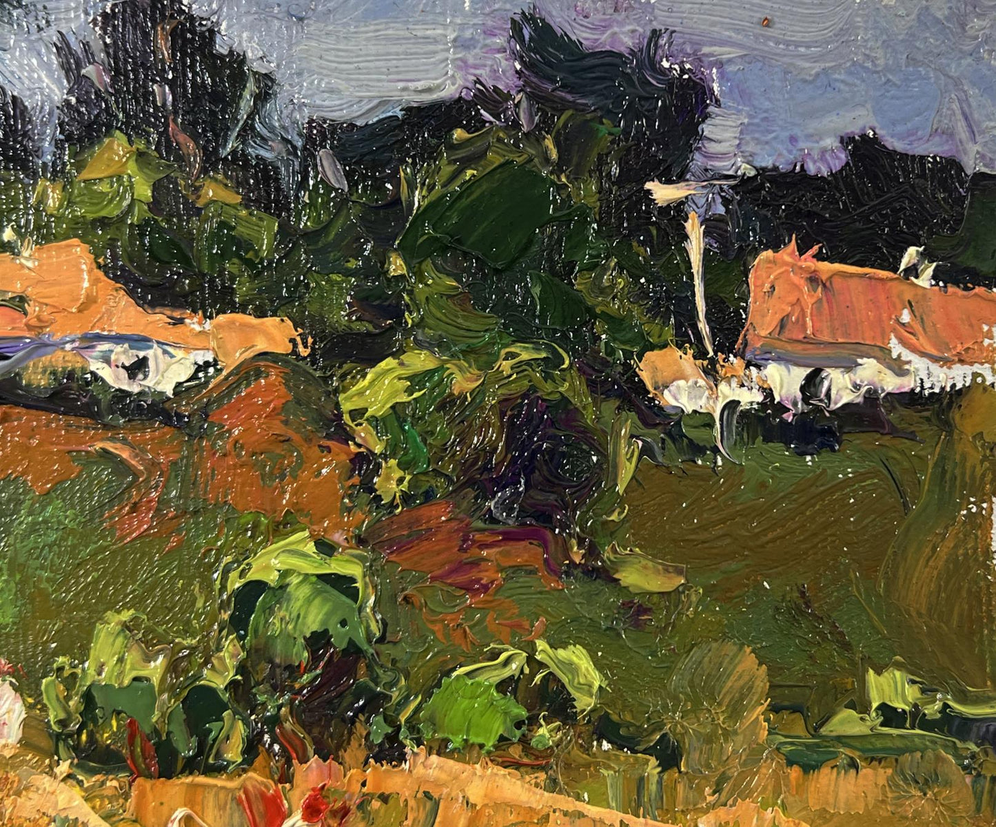 Vibrant impressionist oil painting of Oksana Ivanyuk village wheat fields