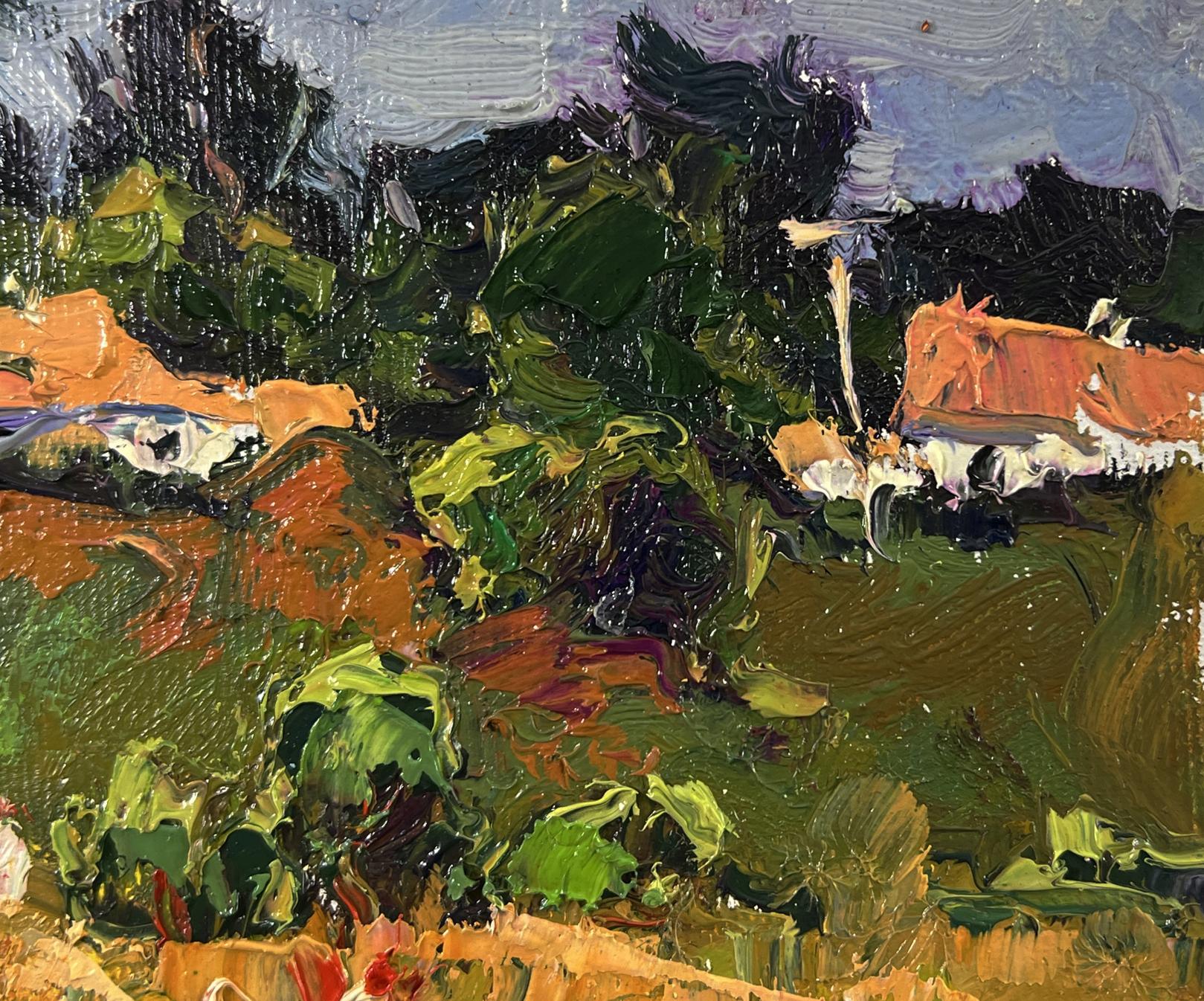 Vibrant impressionist oil painting of Oksana Ivanyuk village wheat fields