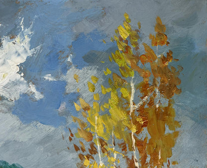 Oil painting Autumn trail with golden leaves by Yuriy Suprunchuk