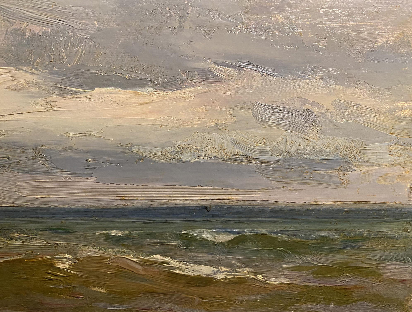 Textured oil painting of moody Sea in December by Arkady Strelov