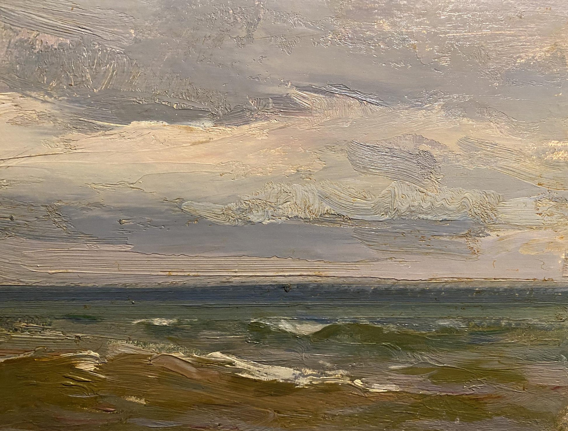Textured oil painting of moody Sea in December by Arkady Strelov