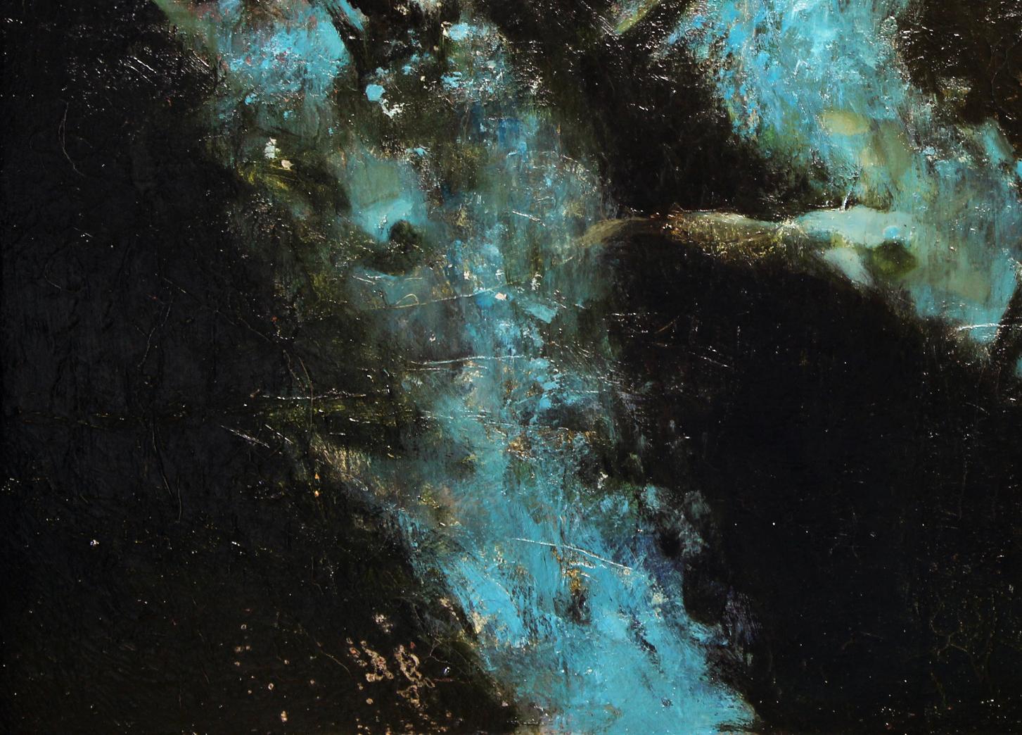 Oil painting Bathers by Ed Potapenkov in turquoise black impasto swirls