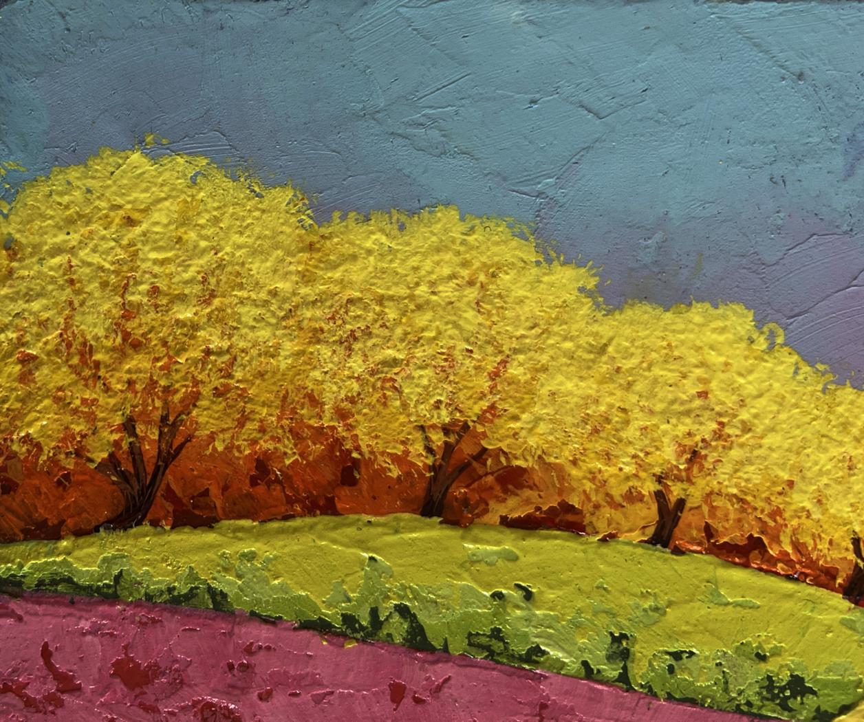 Oil painting of autumn forest with golden trees by V. Zadorozhnya