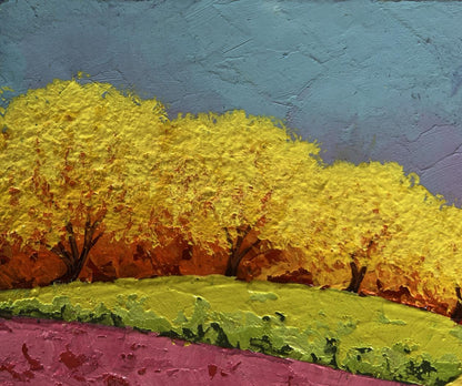 Oil painting of autumn forest with golden trees by V. Zadorozhnya