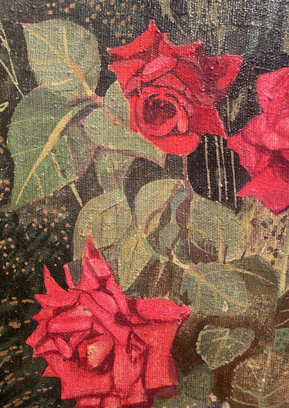 Oil painting of mermaid with vibrant red roses by Maya Zaretskaya