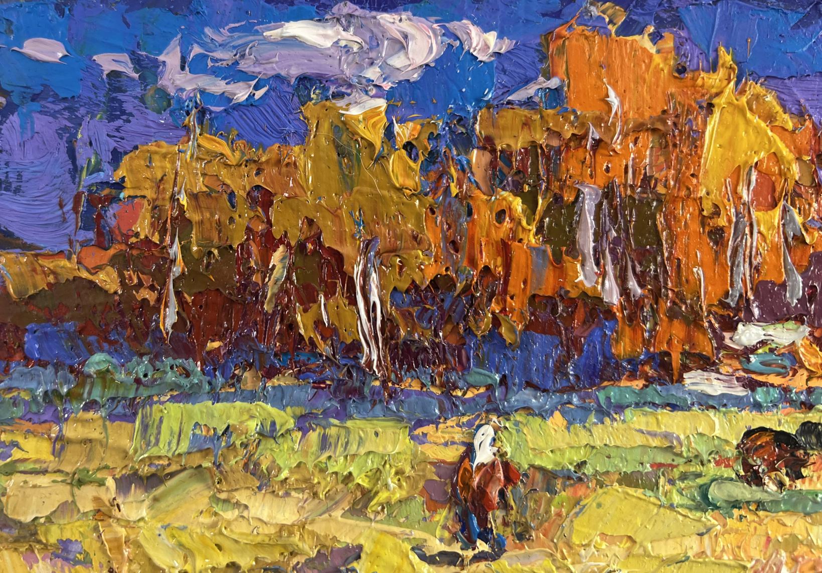 Vibrant impressionist oil painting Golden breath of autumn by Oksana Ivanyuk