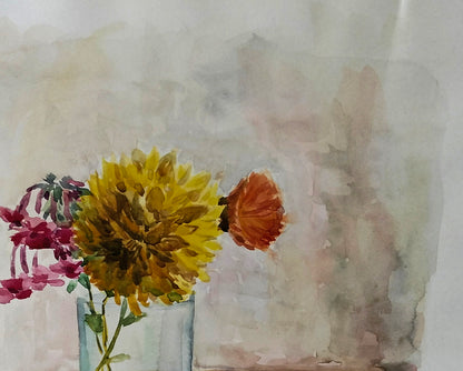 Watercolor Harmony of fruits and flowers by Vitaly Duhnevich: vibrant bouquet