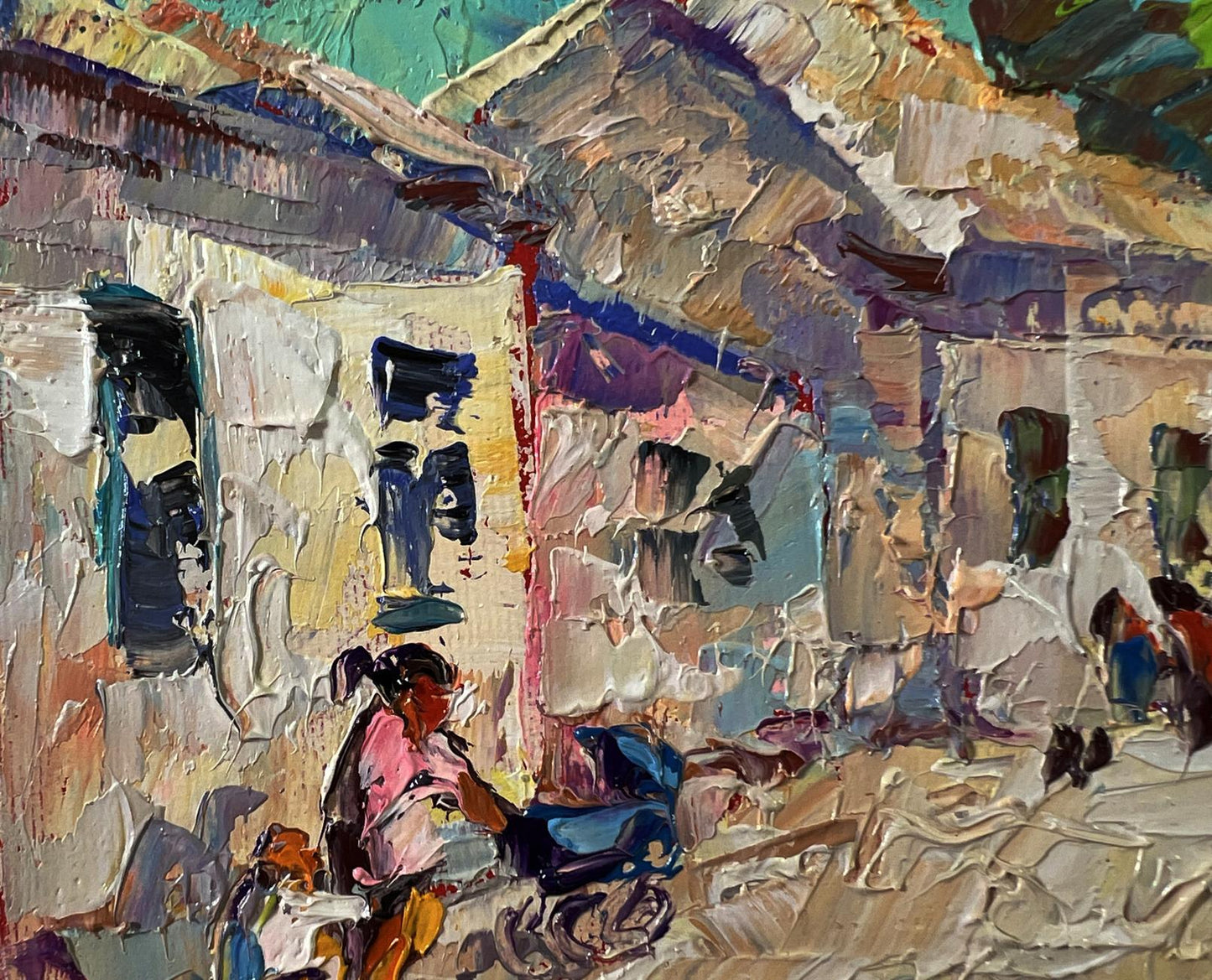 Vibrant Oleksiy Ivanyuk oil painting of busy sunlit city street