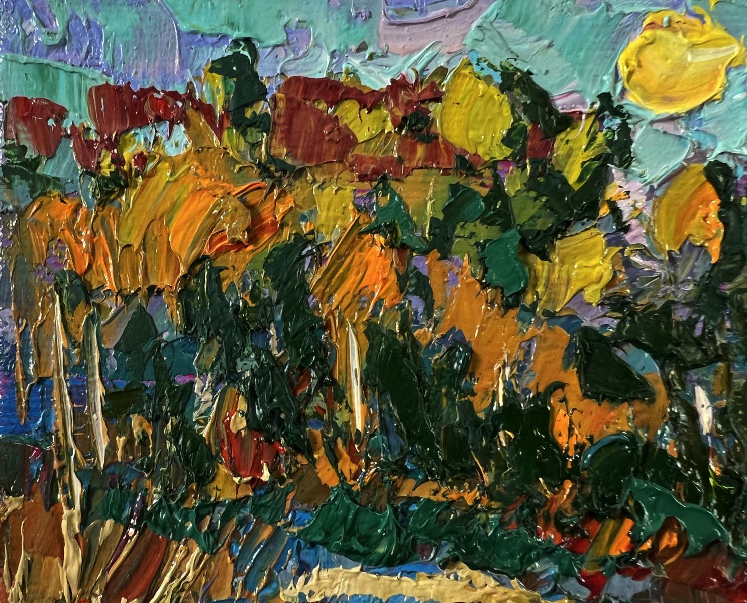 Vibrant impressionist oil painting Evening boat ride by Oksana Ivanyuk