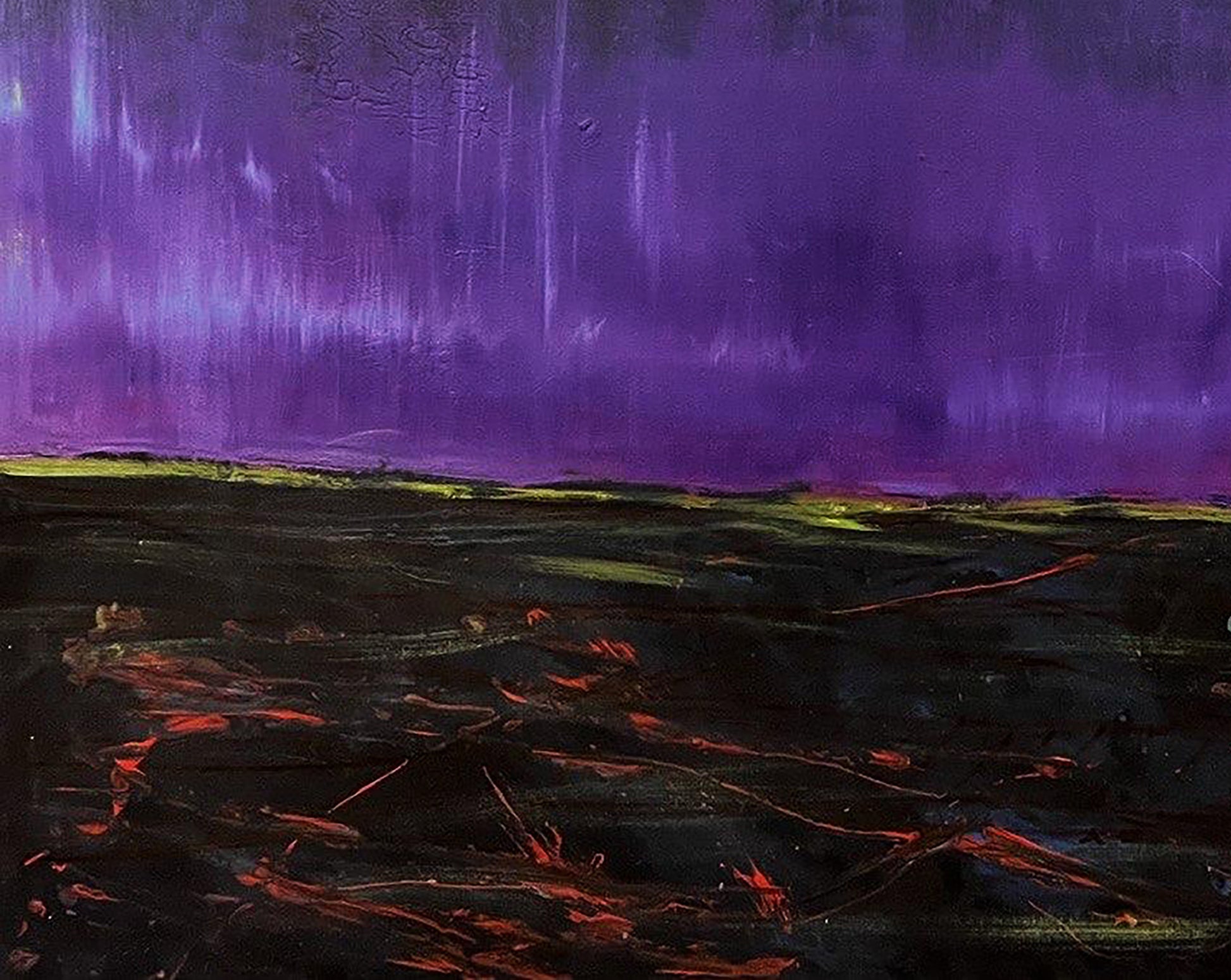 Oil painting Space Landscape by Serhiy Kovalev: purple sky over textured terrain