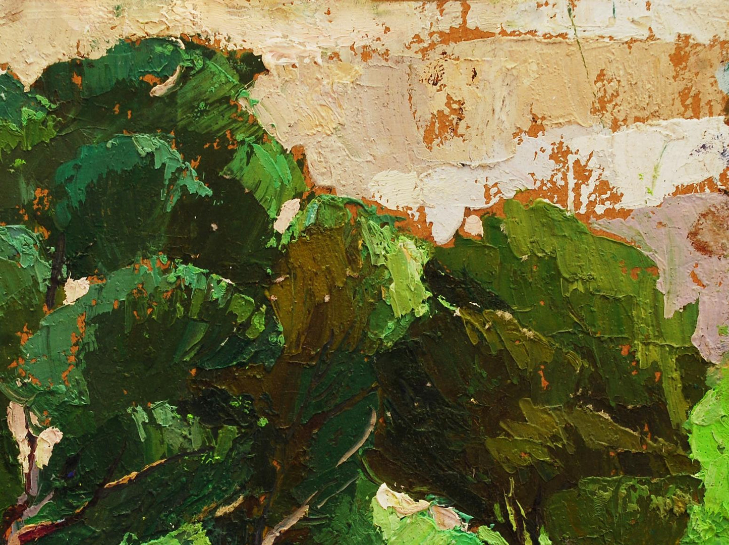 Oil painting Play of light in branches by Egor Shvachunov on textured wall