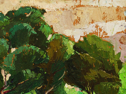 Oil painting Play of light in branches by Egor Shvachunov on textured wall