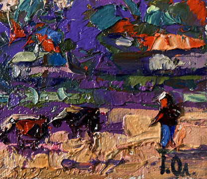 Vibrant impressionist oil painting Evening bell floats over the village by Oleksiy Ivanyuk