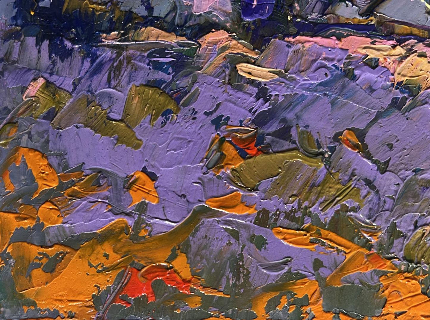 Textured impasto oil painting of pink sunset on cold day by Oleksiy Ivanyuk