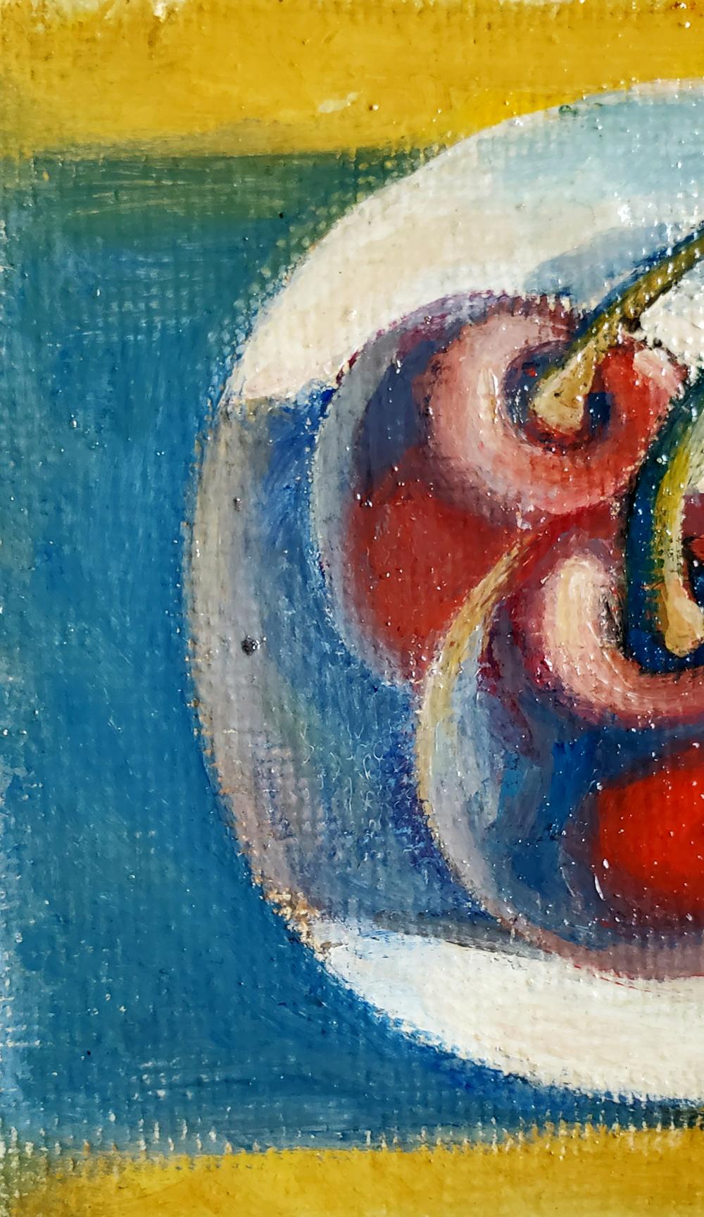 Oil painting Cherries by the sea by Daniil Litvinov vibrant abstract artwork