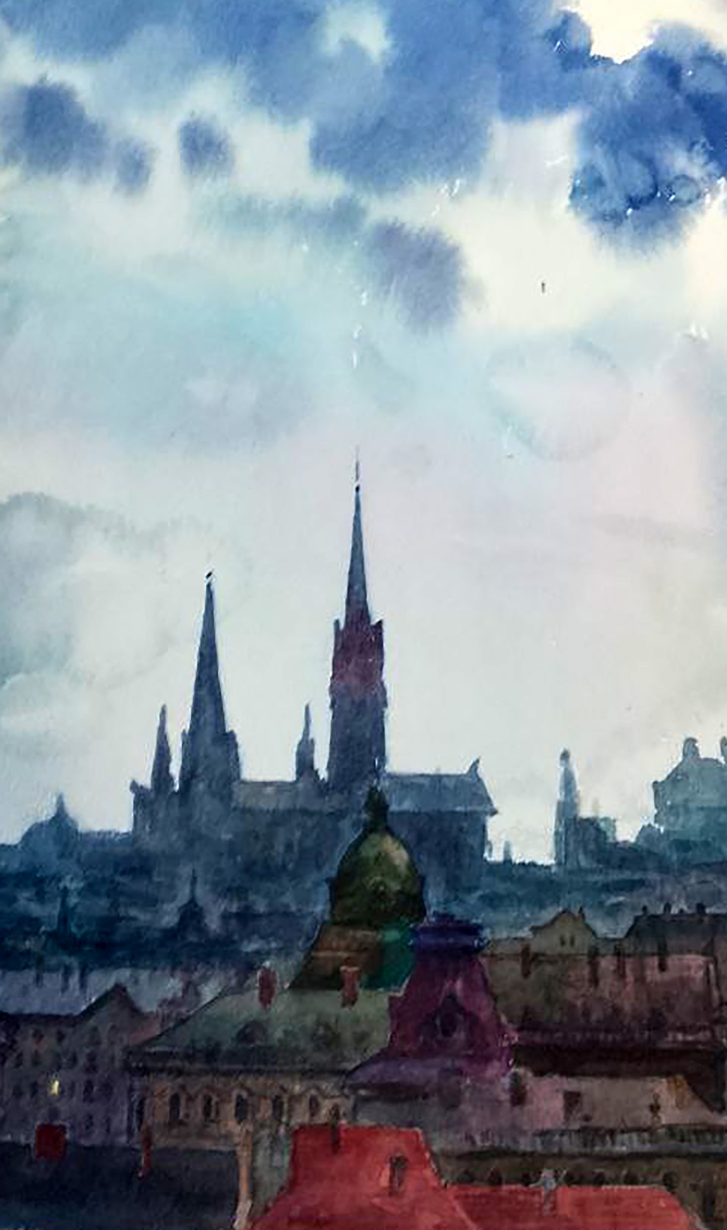 Watercolor painting of Prague skyline by Vitaly Duhnevich
