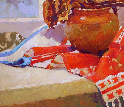 Oil painting of rustic terracotta pot by Anastasia Yaroshevich