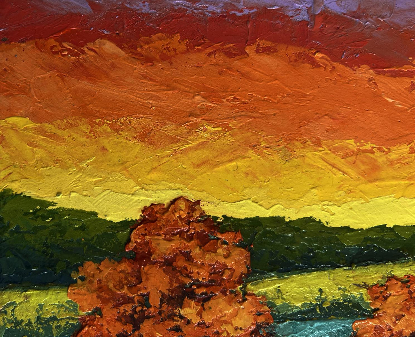 Vibrant impressionist oil painting Autumn sunset in the field by V. Zadorozhnya