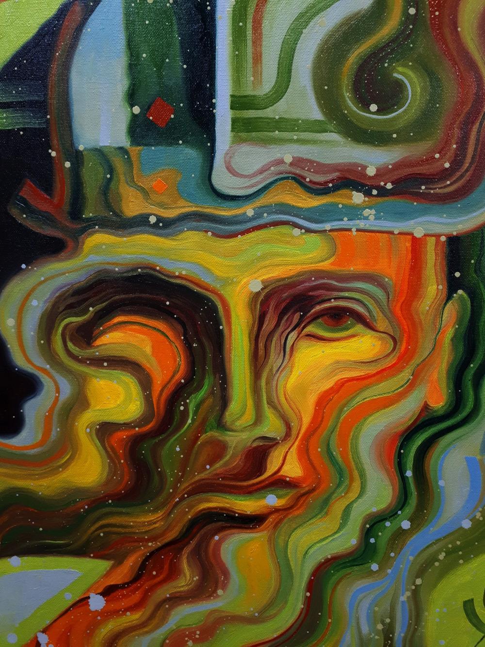 Vibrant abstract oil portrait of Absinthe man by Sergiy Voichenko