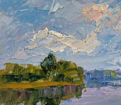 Impressionistic oil painting Where the river whispers to the grass by Boris Serdyuk