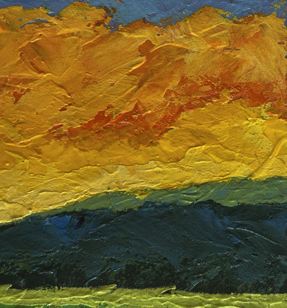 Oil painting Shades of fiery sunset by V. Zadorozhnya, textured abstract bands