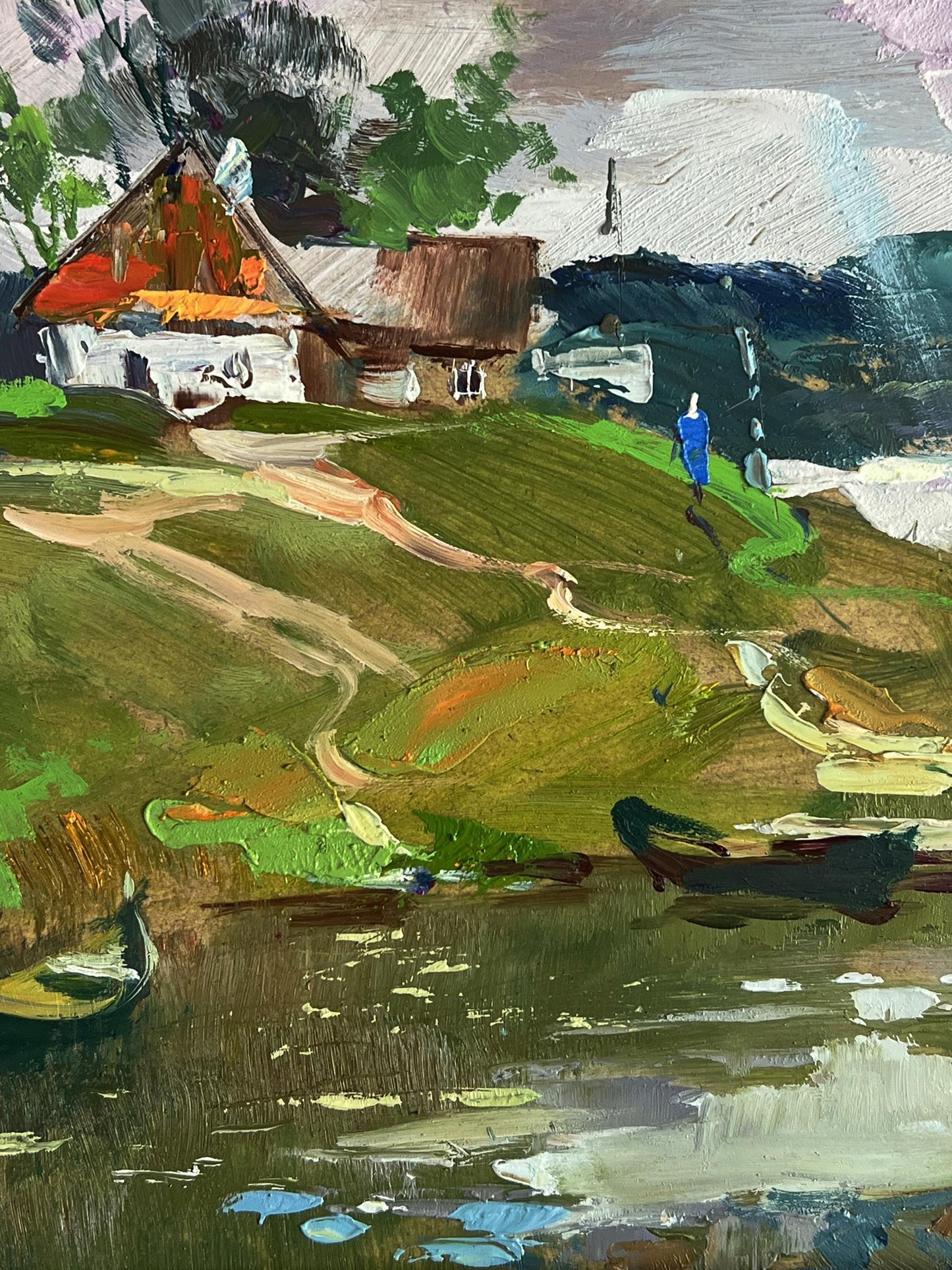 Vibrant impressionistic oil painting of Yuriy Suprunchuk river near village