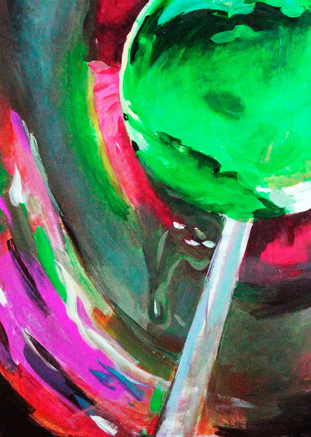 Vibrant green Chupa Chups lollipop oil painting by Ed Potapenkov