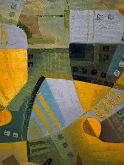 Oil painting October wind by Sergiy Voichenko with bold geometric shapes